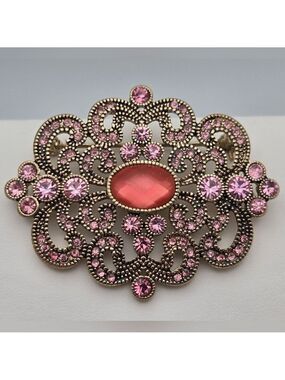 Monet Pink Rhinestone Filigree Flower Brooch Vintage Antique Estate Sale